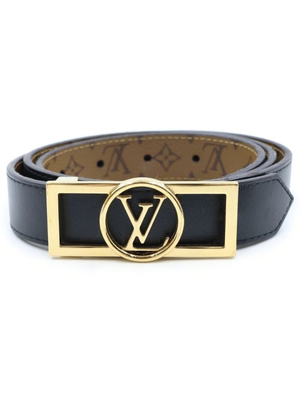 Louis Vuitton Dauphine 25 Reversible Monogram Leather Belt Black Brown Gold